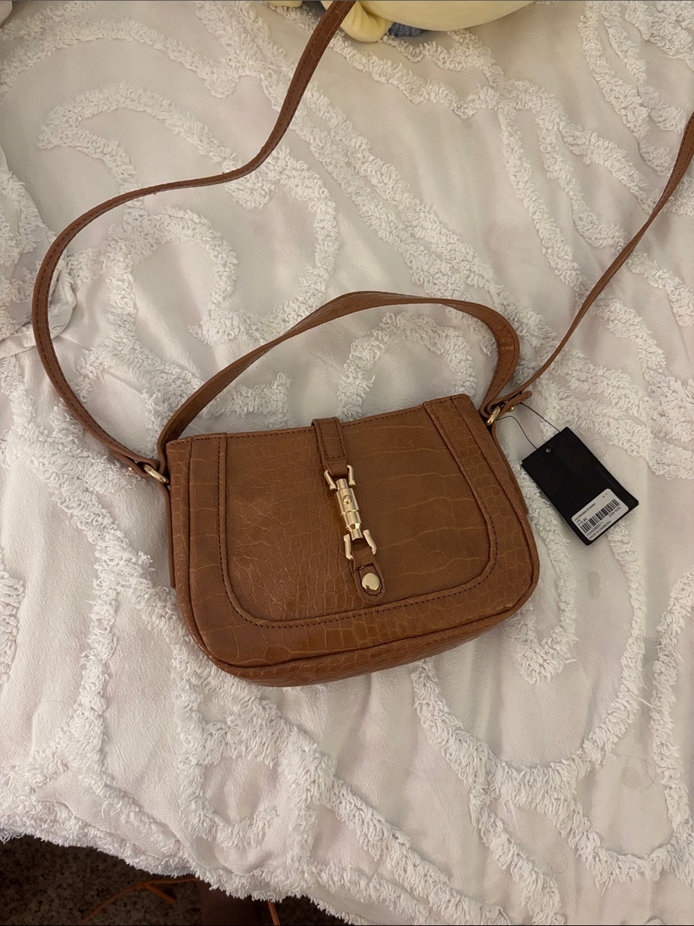 Forever 21 Croc-Embossed Brown Crossbody with Gold Hardware
